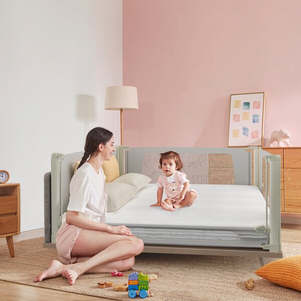 Costway Sbarra per letto 150 cm per bambini, Sbarra di sicurezza con altezza regolabile, Grigio>