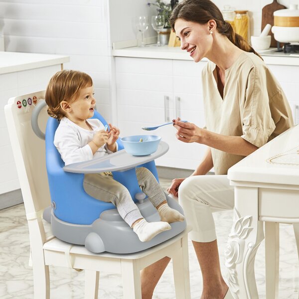 Costway Rialzo sedia 6 in 1 in PU ergonomico e comodo, Set tavolo e sedia convertibile per bambini, Blu>