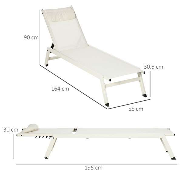 Outsunny Chaise Longue Lettino Prendisole in Alluminio e Poliestere, Set 2 Pezzi Beige da Giardino con 5 Livelli di Reclinazione, 55x195x30 cm|Aosom