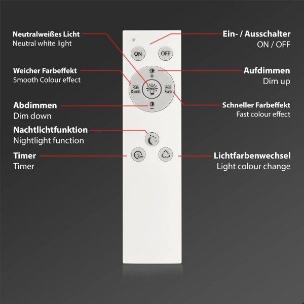Briloner 7494016-LED RGBW Plafoniera SMART dimmerabile LED/22W/230V 4000K +telecomando Wi-Fi Tuya