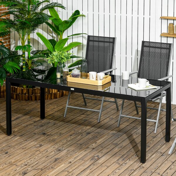 Outsunny Tavolo da Giardino Rettangolare per 8 Persone in Alluminio e Vetro Temperato, 180x80x72cm, Nero