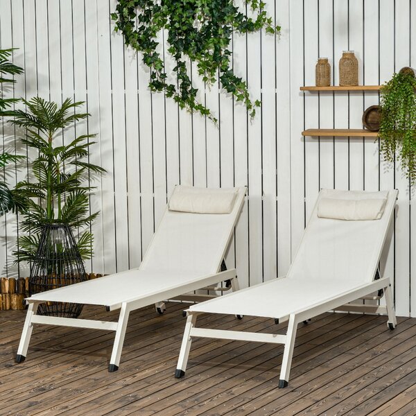 Outsunny Chaise Longue Lettino Prendisole in Alluminio e Poliestere, Set 2 Pezzi Beige da Giardino con 5 Livelli di Reclinazione, 55x195x30 cm|Aosom