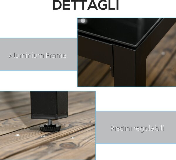 Outsunny Tavolo da Giardino Rettangolare per 8 Persone in Alluminio e Vetro Temperato, 180x80x72cm, Nero