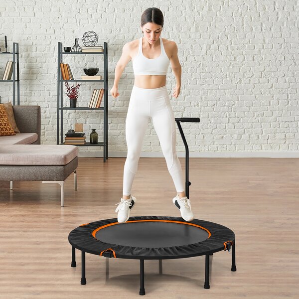Costway Trampolino silenzioso fitness per bambini e adulti con maniglia regolabile, Trampolino pieghevole 120cm Arancione>