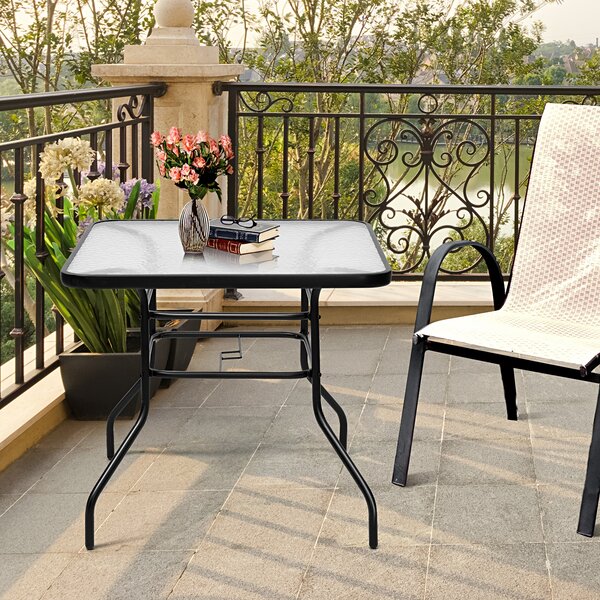 Costway Tavolino da caffè per cortile con superficie in vetro temperato, Tavolo da esterno in stile classico e moderno Nero>