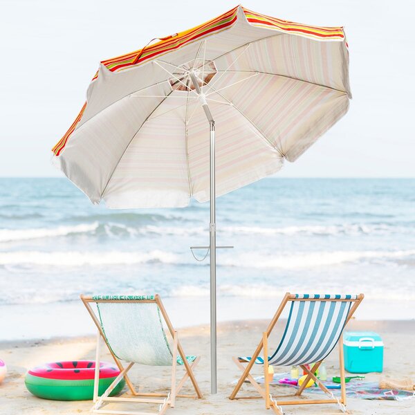 Costway Ombrellone da spiaggia con ancora per sabbia e l’inclinazione regolabile, Ombrellone per esterno Giallo e Rosso>