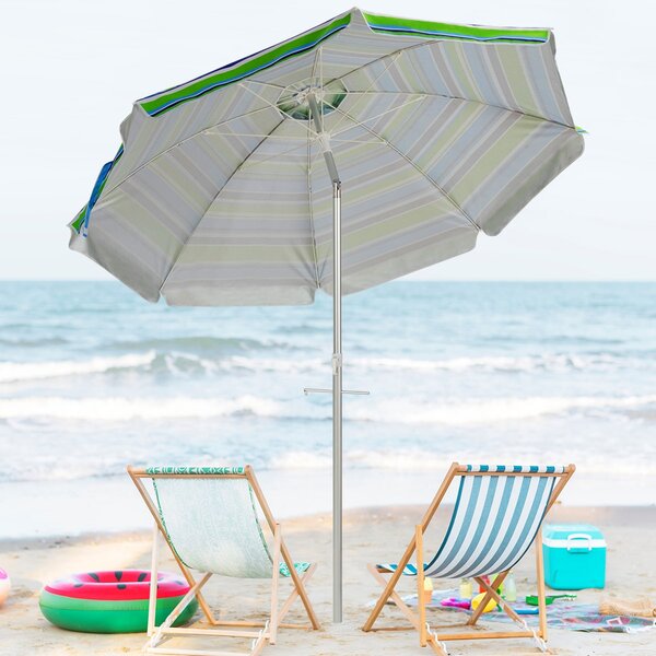 Costway Ombrellone da spiaggia con ancora per sabbia e l’inclinazione regolabile, Ombrellone per esterno Blu e Verde>