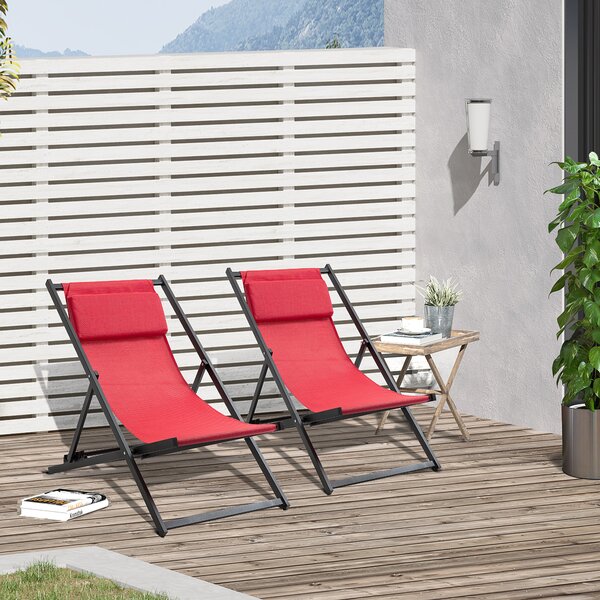 Outsunny Set 2 Sedie Poltrona Sdraio da Esterni, Pieghevoli e Reclinabili, in Alluminio, Rosso, 96.5 x 58 x 91.5cm|Aosom