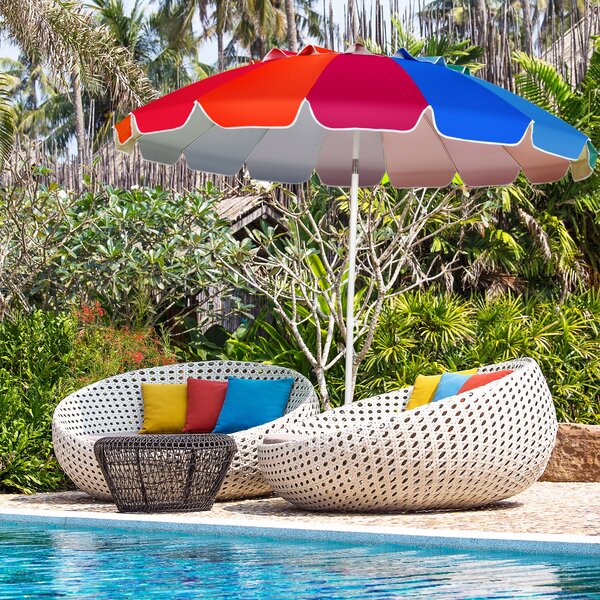 Costway Ombrellone 2,43m da spiaggia con protezione solare UPF50+ inclinato, Ombrellone portatile da esterno Colorato>