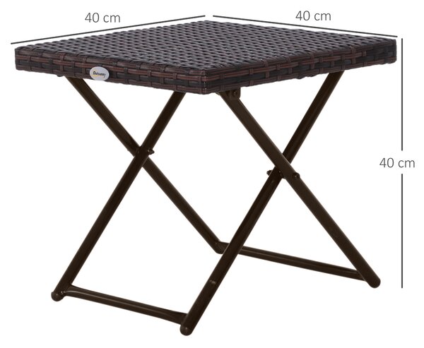 Outsunny Tavolino da Giardino Pieghevole in Rattan Sintetico e Struttura in Acciaio, Marrone, 40x40x40cm|Aosom
