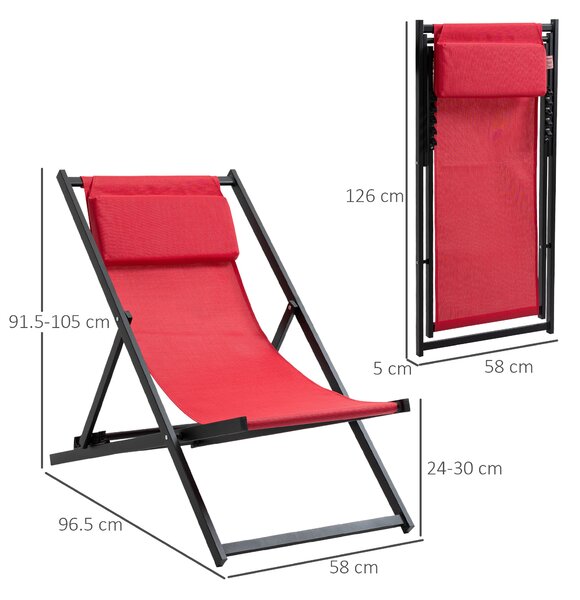Outsunny Set 2 Sedie Poltrona Sdraio da Esterni, Pieghevoli e Reclinabili, in Alluminio, Rosso, 96.5 x 58 x 91.5cm|Aosom