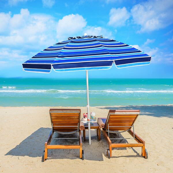 Costway Ombrellone 2,2m da spiaggia con protezione solare UPF50+ inclinato, Ombrellone portatile da esterno Blu>