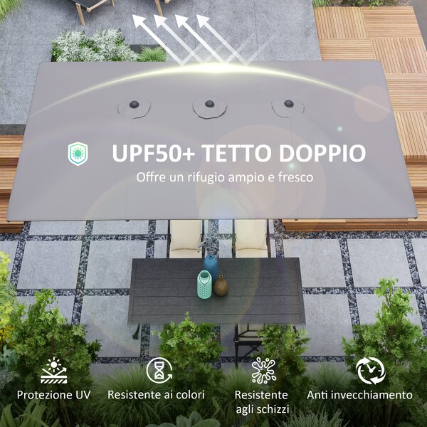 Outsunny Ombrellone Doppio da Giardino 4.5x2.6 m, Apertura a Manovella e 12 Stecche, Grigio