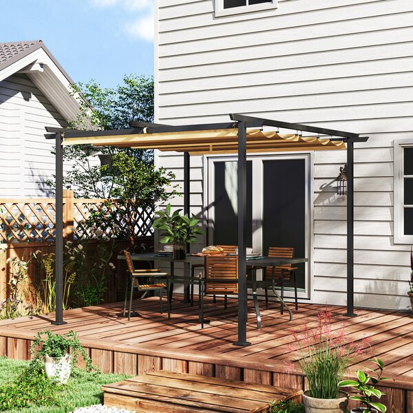 Outsunny Gazebo Pergola 3x3 con Tetto Retrattile e Fori di Drenaggio in Poliestere e Acciaio, Beige e Nero