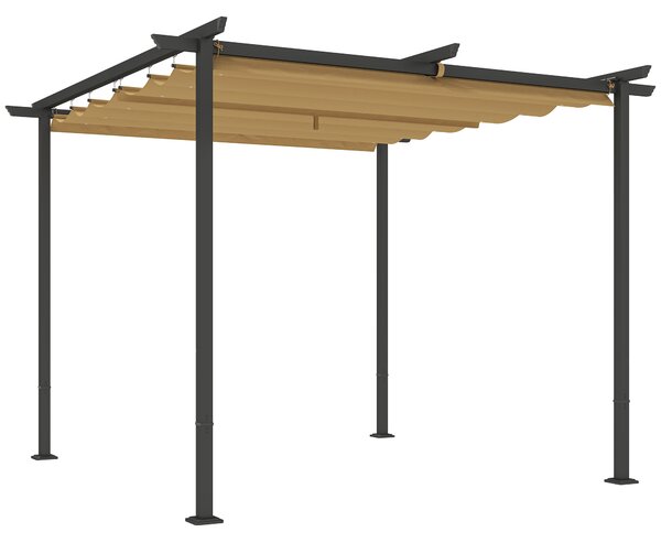 Outsunny Gazebo Pergola 3x3 con Tetto Retrattile e Fori di Drenaggio in Poliestere e Acciaio, Beige e Nero