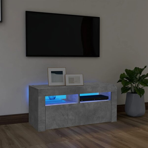 Mobile Porta TV con Luci LED Grigio Cemento 90x35x40 cm