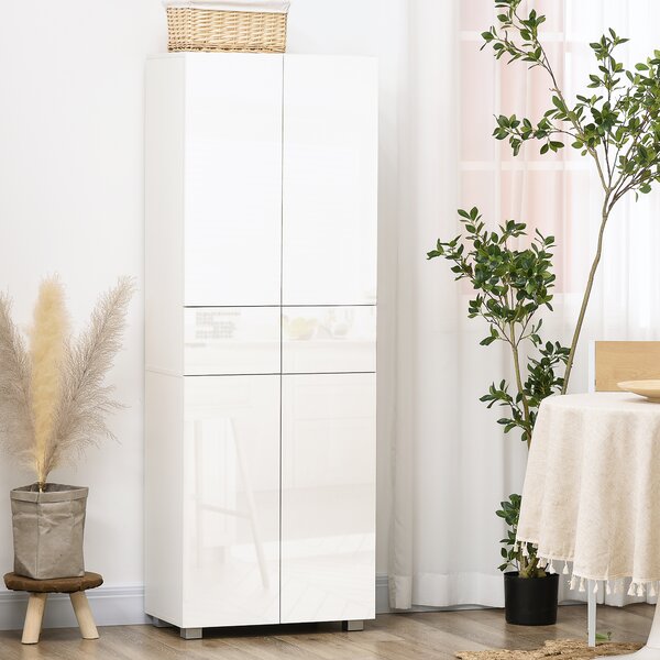 HOMCOM Dispensa Cucina con 4 Ante, 3 Ripiani Regolabili e Mensole a 5 Livelli in MDF e Truciolato, 60x35x170 cm, Bianco Lucido|Aosom