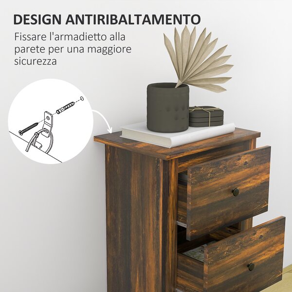 HOMCOM Comodino con 3 Cassetti dallo stile Rustico in Legno, 40x30x74 cm, Marrone
