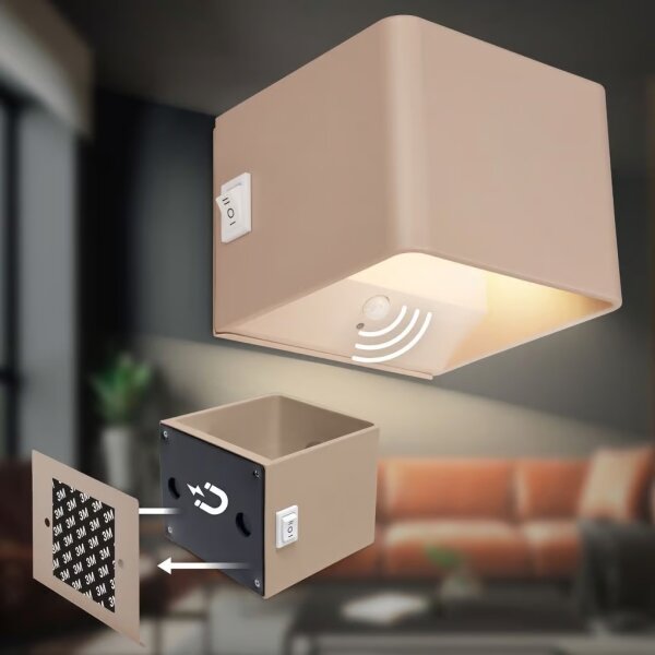 Briloner 3879011 - Applique LED ricaricabile da parete con sensore BORRA LED/1,5 W/5 V, 3600 mAh, beige