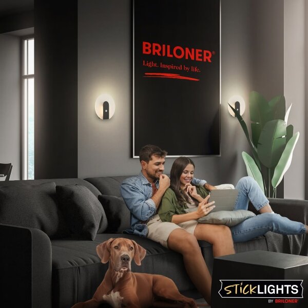 Briloner 3889015 - Lampada da parete LED ricaricabile con sensore TARO LED/2,5W/5V 1800 mAh nera