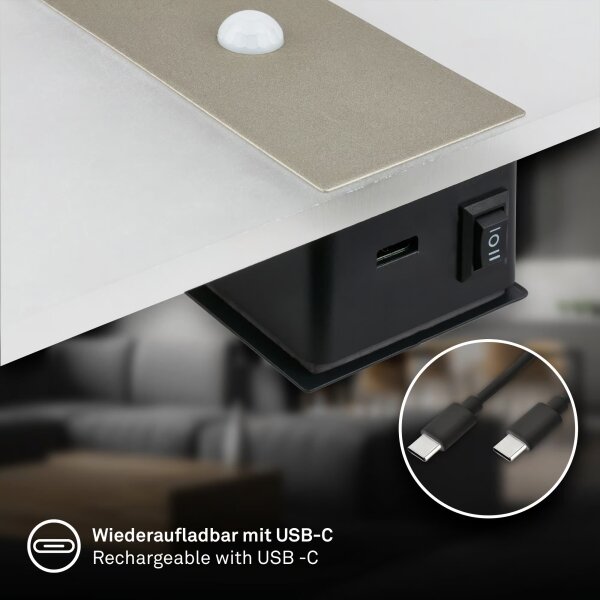 Briloner 3888012 - Lampada LED da parete ricaricabile con sensore AURA LED/2,5W/5V 1800 mAh opaca