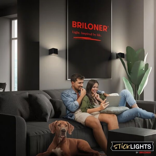 Briloner 3879015 - Lampada LED da parete ricaricabile con sensore BORRA, 1,5W/5V, batteria 3600 mAh, nera