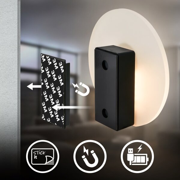 Briloner 3889015 - Lampada da parete LED ricaricabile con sensore TARO LED/2,5W/5V 1800 mAh nera