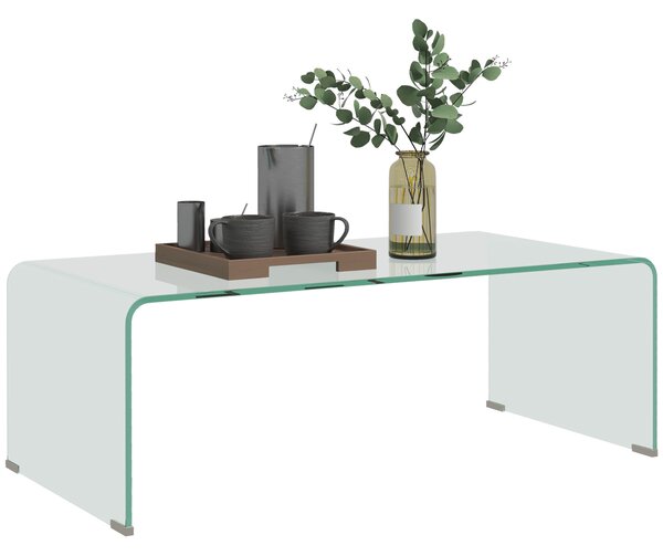 HOMCOM Tavolino in Vetro Temperato Moderno da Salotto con Design Monoblocco, 100x50x35 cm, Trasparente