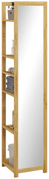 Scaffale Bagno Con Specchio - 6 Ripiani In Bamb&ugrave;, 35x35x168 Cm, Mobile Per Igiene