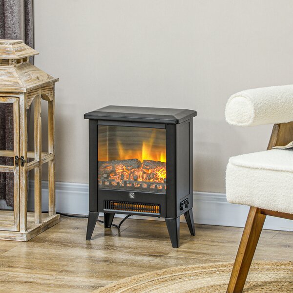 HOMCOM Camino Elettrico 1800W con Effetto Fiamma a 3 Intensità e Telecomando, in Metallo e Vetro, 36x21x47 cm, Nero | Aosom Italy