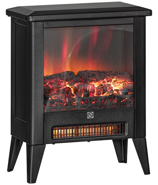 HOMCOM Camino Elettrico 1800W con Effetto Fiamma a 3 Intensità e Telecomando, in Metallo e Vetro, 36x21x47 cm, Nero | Aosom Italy
