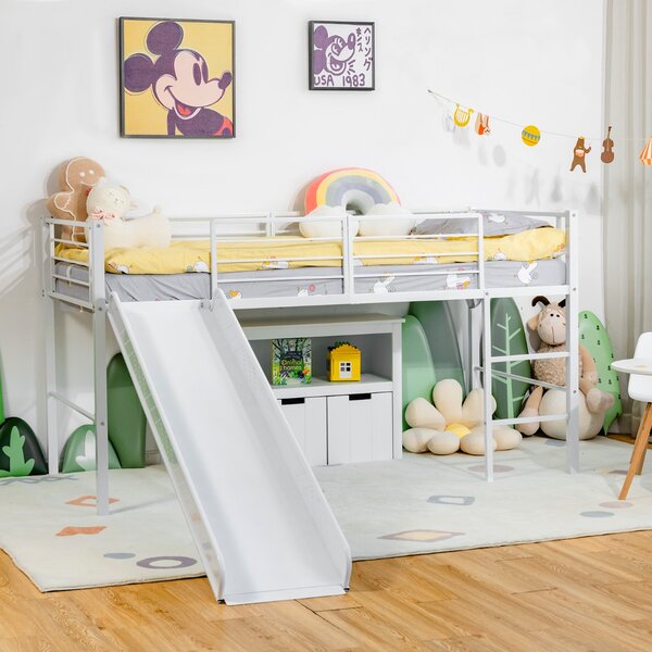 Costway Letto singolo a soppalco per bambini con scala e scivolo, Mini  struttura del letto con 4 barriere Bianco>