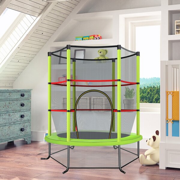 Costway Tappeto elastico per bambini con rete di sicurezza, Tappeto elastico con struttura in acciaio resistente Verde>
