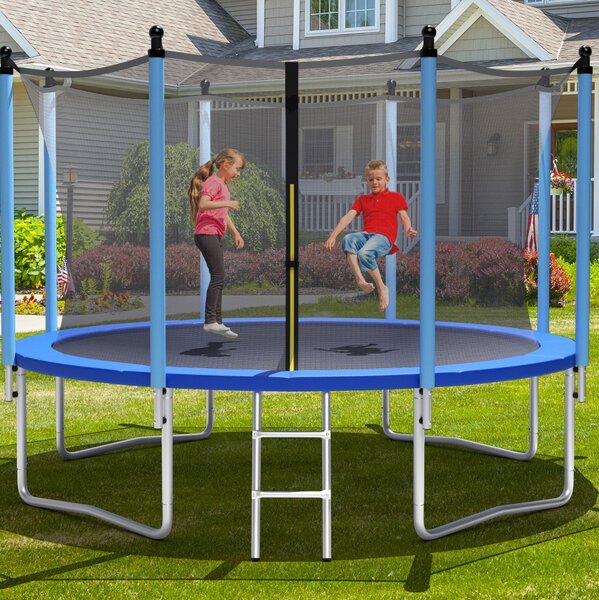 Costway Tappeto elastico da esterno 244 cm per bambini e adulti, Tappeto elastico con rete di sicurezza per saltare>