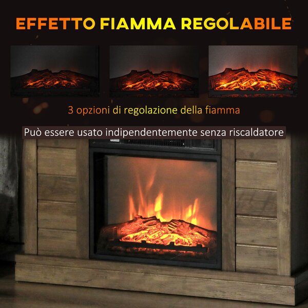 HOMCOM Camino Elettrico 1800W con Effetto Fiamma e Telecomando, in Legno, Metallo e Vetro, 96.5x22x81.7 cm, color Legno