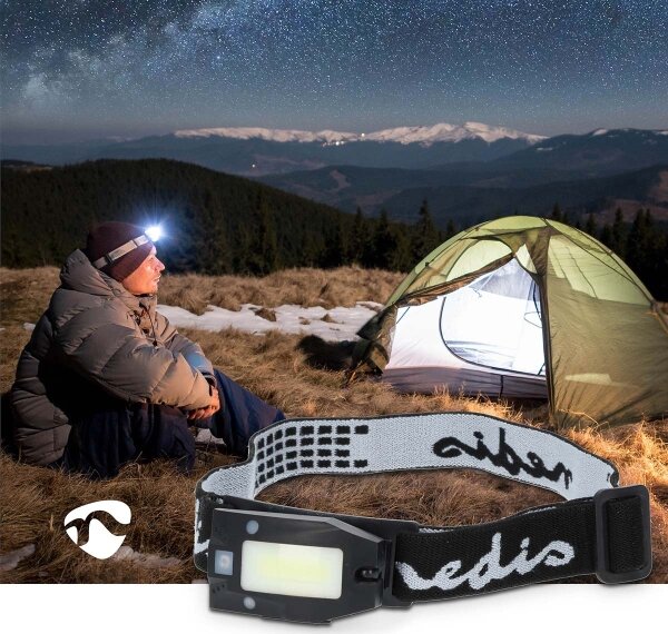 Nedis LHLR05WBK - Lampada frontale a LED dimmerabile ricaricabile con sensore LED/5V 500 mAh IPX4 nera