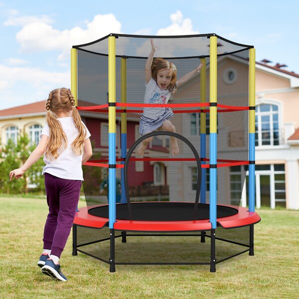 Costway Tappeto elastico 140cm per bambini con rete di sicurezza, Trampolino con struttura in acciaio da interno ed esterno>