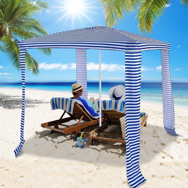 Costway Capanna pieghevole da spiaggia con muro smontabile, Tenda portatile da spiaggia con borsa di trasporto Blu scuro>