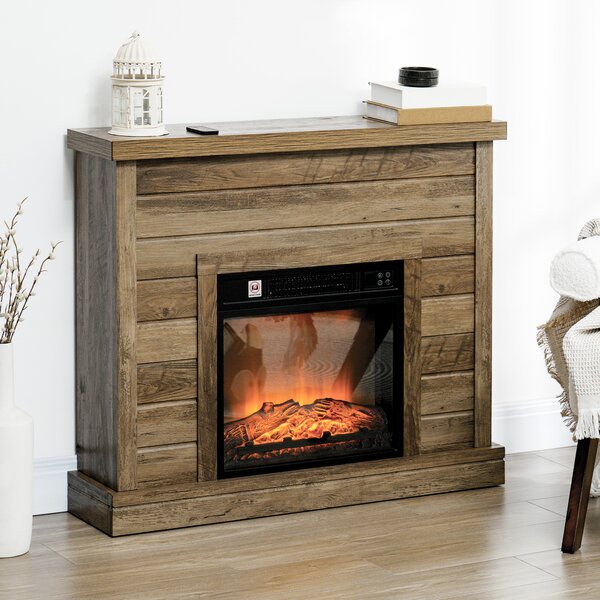 HOMCOM Camino Elettrico 1800W con Effetto Fiamma e Telecomando, in Legno, Metallo e Vetro, 96.5x22x81.7 cm, color Legno