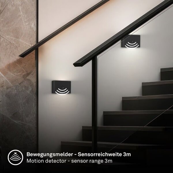 Briloner 3878015 - Lampada da parete LED ricaricabile con sensore CHAT LED/3W/5V 2000 mAh nera