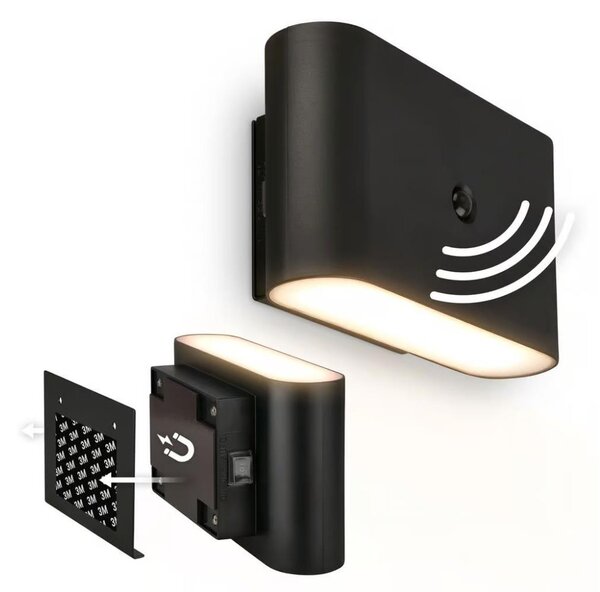 Briloner 3878015 - Lampada da parete LED ricaricabile con sensore CHAT LED/3W/5V 2000 mAh nera