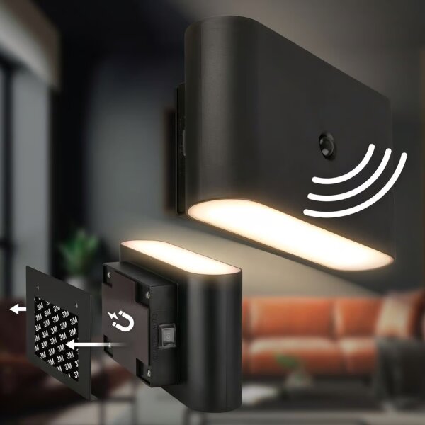 Briloner 3878015 - Lampada da parete LED ricaricabile con sensore CHAT LED/3W/5V 2000 mAh nera