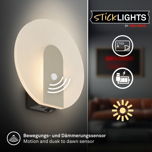 Briloner 3889012 - Applique ricaricabile a LED con sensore TARO LED/2,5W/5V 1800 mAh, finitura opaca