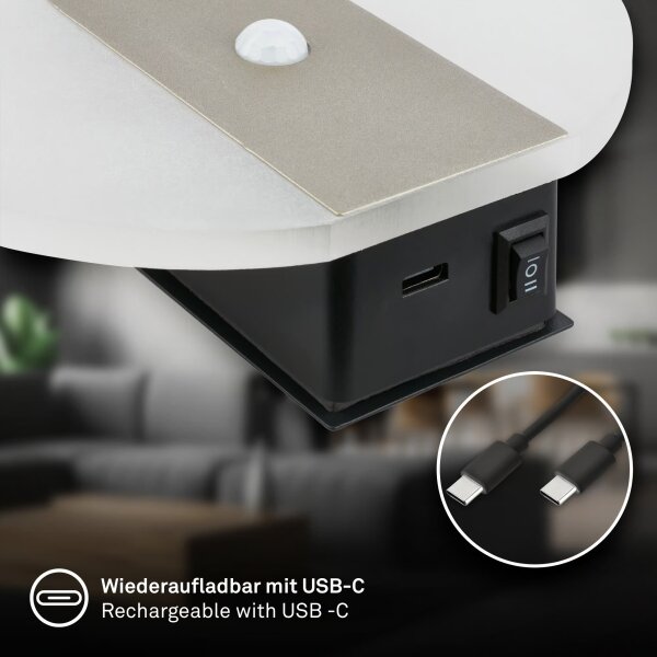 Briloner 3889012 - Applique ricaricabile a LED con sensore TARO LED/2,5W/5V 1800 mAh, finitura opaca