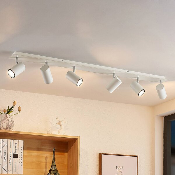 Faretto da soffitto Lindby Joffrey, 116 cm, bianco, a 6 luci, GU10 Joffrey Lindby, dimmerabile, Bianco / Opale, Soggiorno / Sala da pranzo, Metallo, Moderno, Faretto
