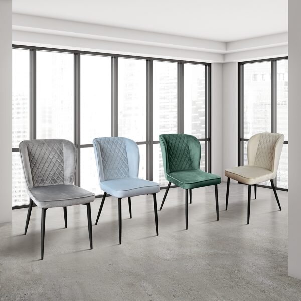 PAZZO DESIGN Sedia Simona set da 4 sedie verde in velluto e gambe in metallo