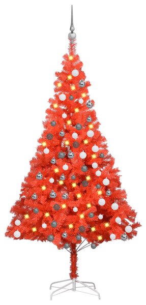 Albero di Natale Preilluminato con Palline Rosso 180 cm PVC