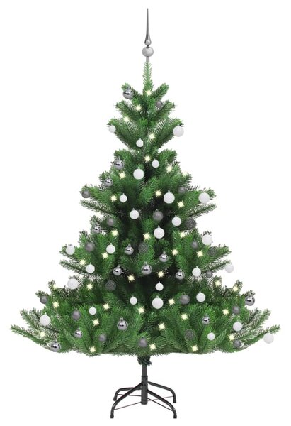 Albero Natale Artificiale Nordmann LED Palline Verde 150 cm