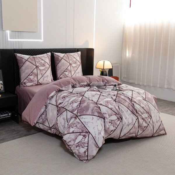 Lenzuola reversibili in cotone sateen - marmo rosa 2 parti: 1 pezzo 140x200 + 1 pezzo 70x80