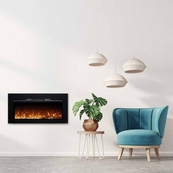 Camino elettrico ElectricSun PAULA vetro XXS nero, a parete, a pavimento o incorporabile, 3 colori L76xH45cm